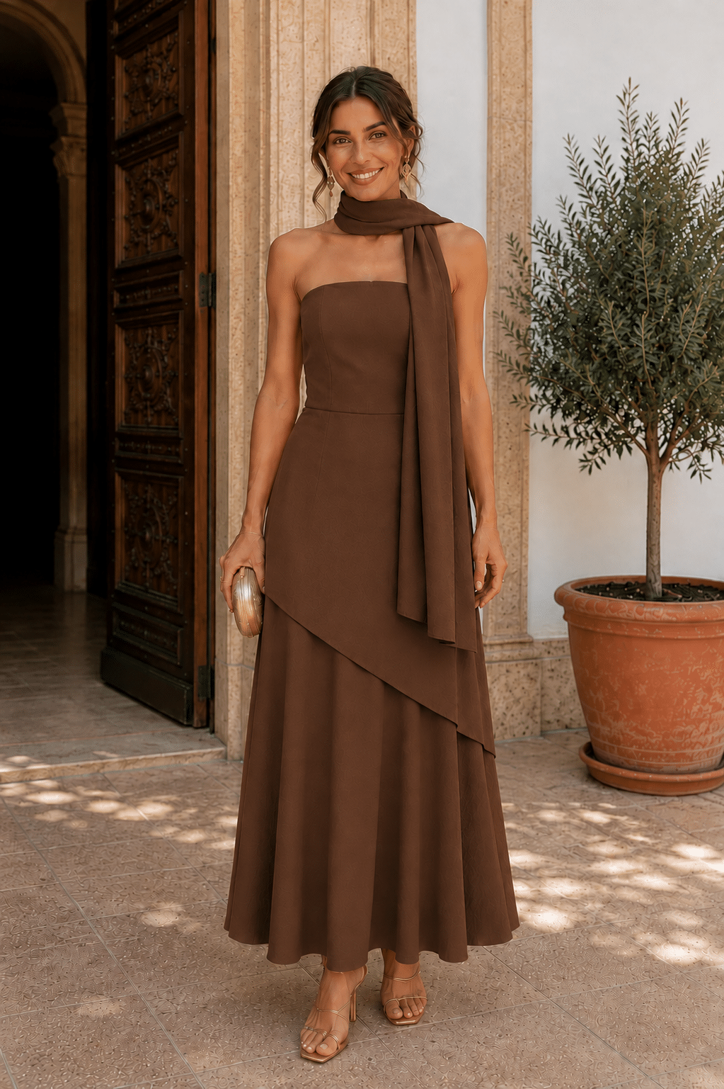 El Vestido Solemne es una propuesta elegante y sofisticada, perfecta para disfrutar de tus eventos más especiales. Su color chocolate aporta calidez y personalidad al diseño. Además, sus tonalidades marrones resultan especialmente favorecedoras durante esta temporada.